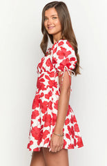 Danyal Red Anemone Floral Print Mini Dress