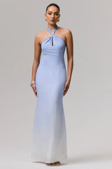 Sharni | Blue Ombre Chiffon Halter-Neck Maxi Dress
