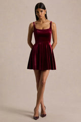 Roxanne | Burgundy Velvet Square-Neck Mini Dress