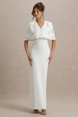 Agnella | White Embellished V-Neck Maxi Dress