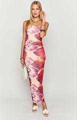 Imogen Purple Floral Print Strapless Maxi Dress