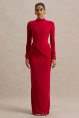 Alula | Red High-Neck Maxi Dress With Twist Detail
