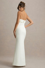 Lucia | Cream Bandeau Tailored Maxi Dress With Split