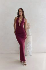 Under The Stars Halter Maxi Dress Burgundy
