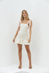 Blossom Embellish Mini Dress Cream