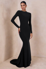 One Step Ahead | Black Long Sleeve Backless Fishtail Maxi Dress