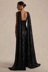 Renelle | Black Sequin Halter Neck Maxi Dress