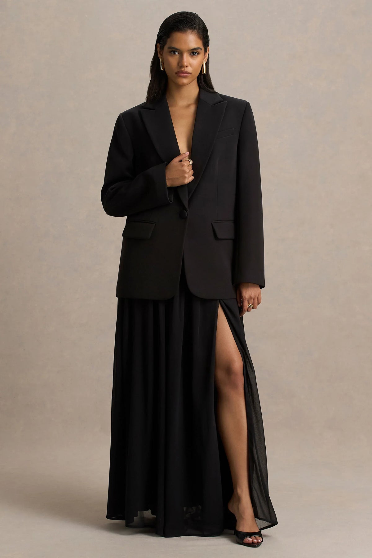 Spencer | Black Chiffon Pleated Maxi Skirt