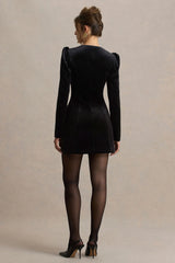 Friya | Black Velvet Sweetheart-Neck Tailored Mini Dress