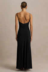 Gabbie | Black Cowl-Neck Maxi Dress With Mesh Back Detail