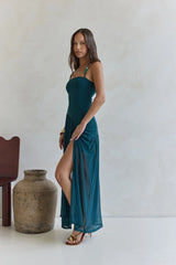 Feel The Light Halter Mesh Maxi Dress Teal