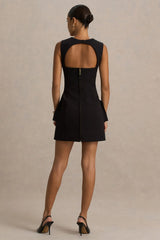 Mollie | Black Square-Neck Tailored Micro Mini Dress