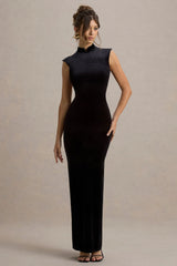 Samaria | Black Velvet High-Neck Maxi Dress