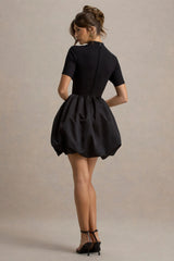 Blake | Black Short-Sleeve Mini Dress With Satin Puffball Skirt