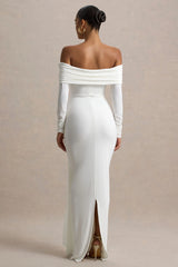 Jovie | White Bardot Wrap Maxi Dress With Sash Detail