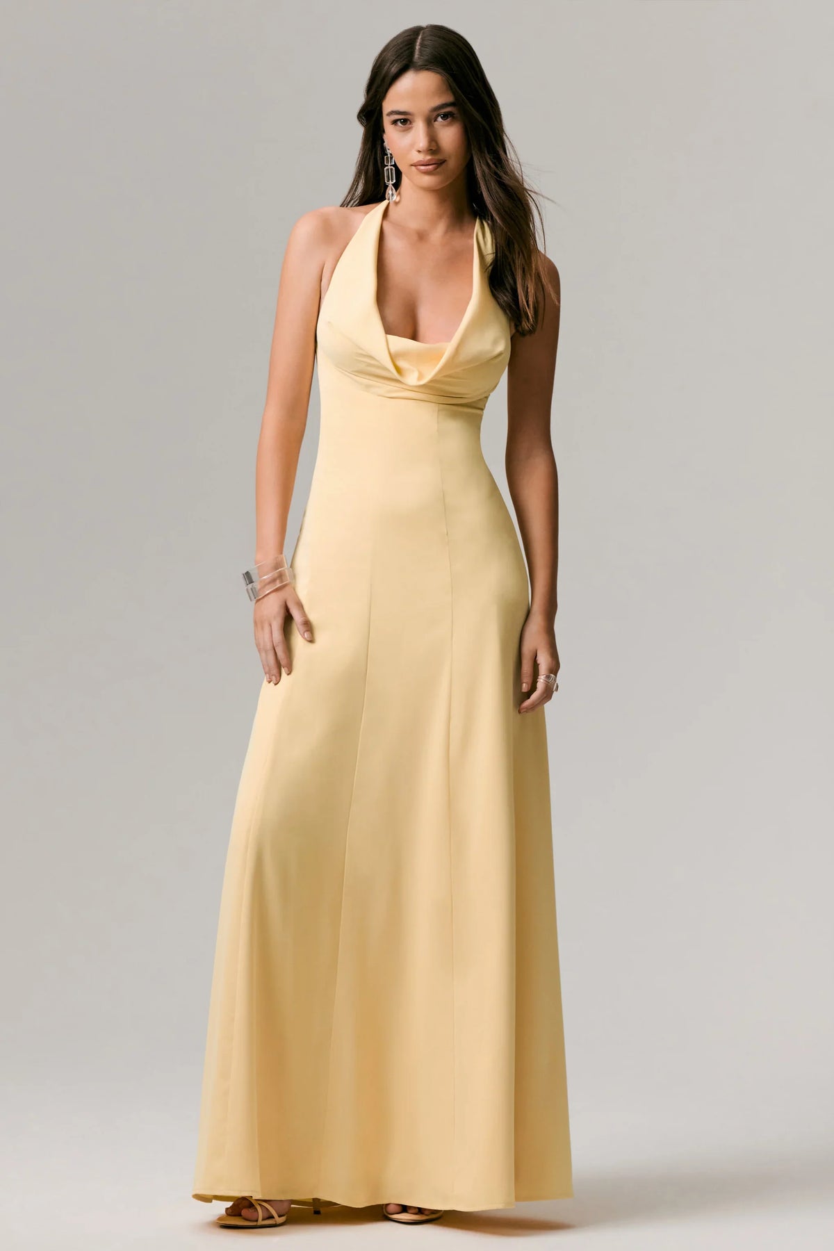 Undeniable | Lemon Cowl-Neck Draped Maxi Dress