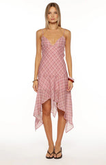 Milla Pink Plaid Hanky Hem Midi Dress