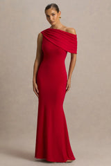 Zendaya | Red Asymmetric-Neck Fishtail Maxi Dress With Sash