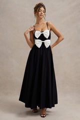 Loved Up | Black Strappy Pleated Maxi Dress With Bows