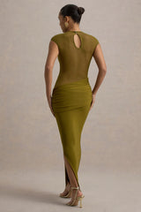 Asia | Green Sheer Short-Sleeve Draped Maxi Dress