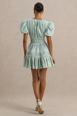 Laurelle | Green Extreme Plunge-Neck Mini Dress With Ruffling Detail