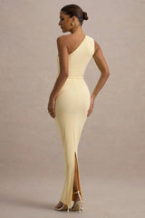 Dalarie | Pale Lemon One-Shoulder Gathered Maxi Dress