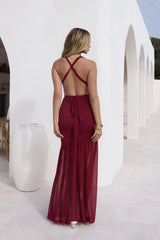 Ocean Winds Halter Maxi Dress Red