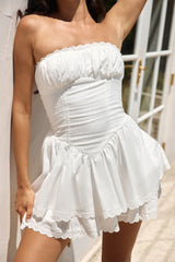 Country Darling Strapless Mini Dress White