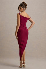 Angelique | Burgundy Twisted Asymmetric Maxi Dress