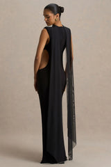 Katara | Black High-Neck Maxi Dress With Body Cut-Out Details