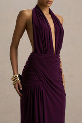 Tilly | Burgundy Extreme Plunge-Neck Maxi Dress With Wrap And Ruched Details
