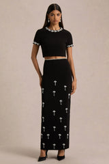 Aven | Black Hand-Embellished Maxi Skirt
