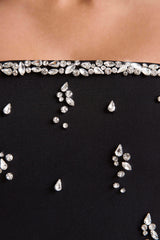 Rominia | Black Bandeau Hand-Embellished Maxi Dress