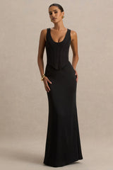 Morgan | Black Satin Corset Maxi Dress