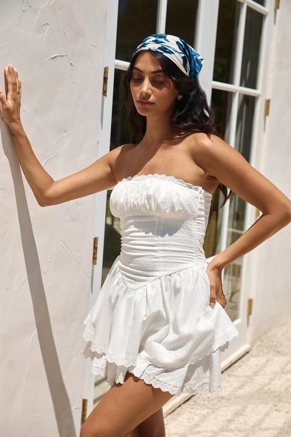 Country Darling Strapless Mini Dress White