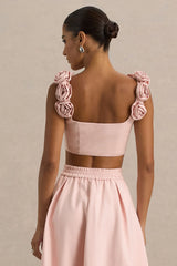 Blade | Baby Pink Scoop-Neck Crop Top With Corsage Details
