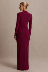 Alejandra | Burgundy Maternity Long Sleeve High Neck Maxi Dress