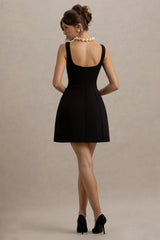 Corey | Black & White Sweetheart Mini Dress With Bow Details