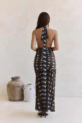 Editors Pick Mesh Halter Maxi Dress Brown