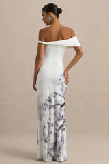 Sachi | White Print Twisted Bardot Maxi Dress