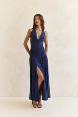 Dancing Skies Mesh Halter Maxi Dress Navy