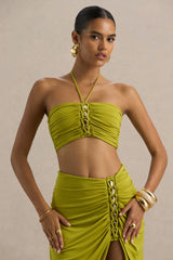 Alani | Green Halter Neck Ruched Bandeau Top