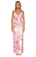 Inara Pink Floral Print Ruffle Maxi Dress