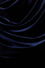 High End | Navy Velvet Asymmetric-Neck Midi Dress With Draped Detailing