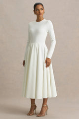 Bellamy | Cream Crew-Neck Long Sleeve Midi Dress
