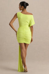 Marci | Lime Green Asymmetric Ruched Mini Dress With Sash