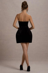 Naia | Black Velvet Embellished Bandeau Mini Dress