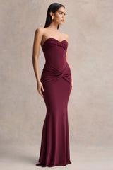 Elodia | Burgundy Bandeau Maxi Dress With Gathered-Detailing