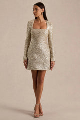 Invite | Gold Sequin Square-Neck Mini Dress