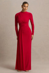Virelle | Red Boat-Neck Maxi Dress With Wrap Detail And Sash